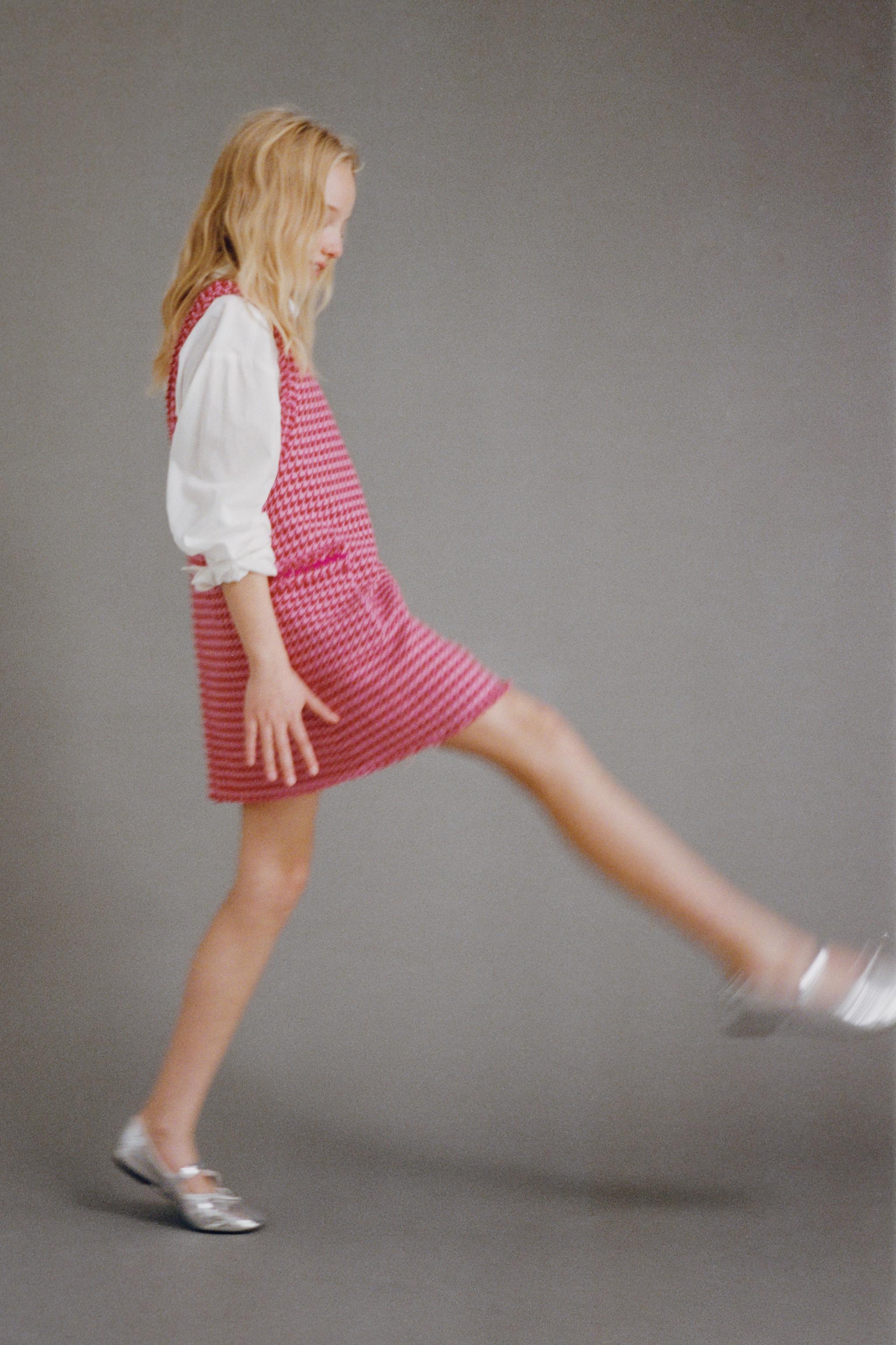 TEXTURED FRAYED OVERALL DRESS